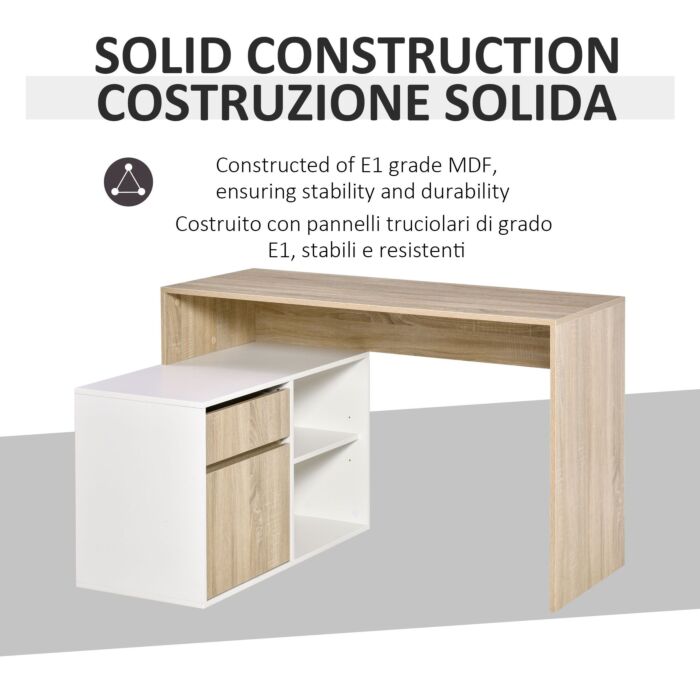 Homcom Corner Computer Desk L Shaped Desks Study Table Pc Work W/ Storage Shelf Drawer Office, Oak And White