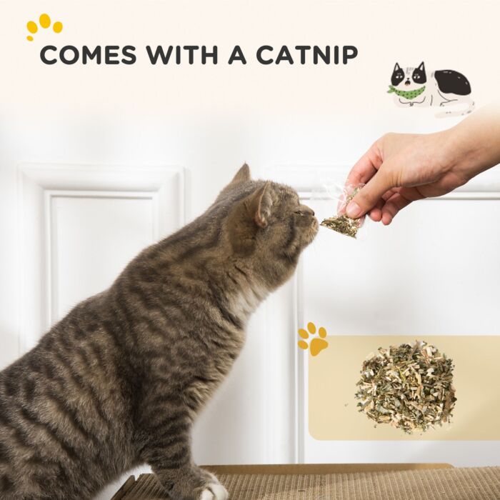 Pawhut 2 In 1 Cat Scratcher, Radio Shape Cat House With Catnip, 57 X 24.5 X 39cm, Natural Wood Finish