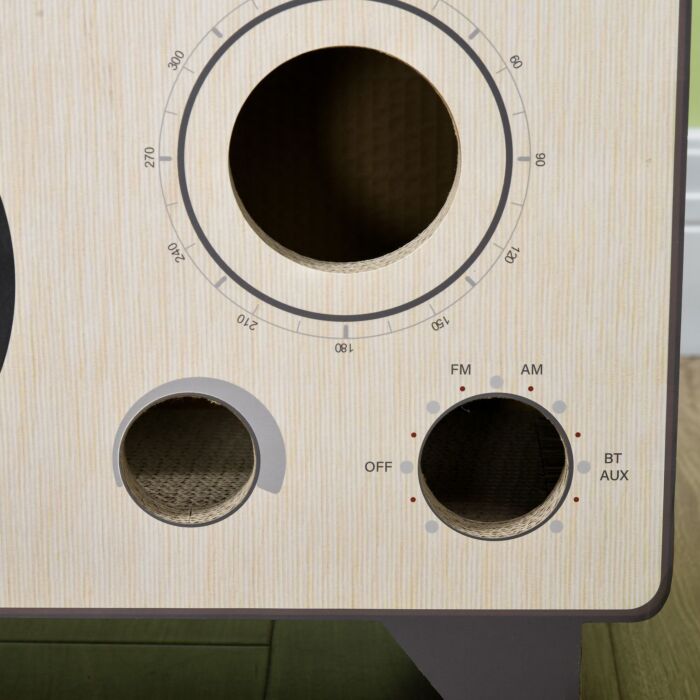 Pawhut 2 In 1 Cat Scratcher, Radio Shape Cat House With Catnip, 57 X 24.5 X 39cm, Natural Wood Finish