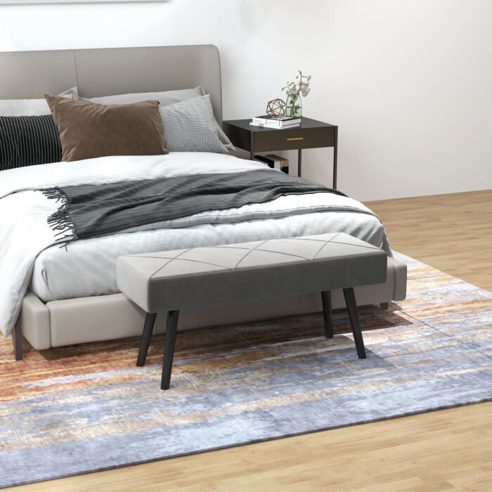 Homcom End Of Bed Bench With X-shape Design And Steel Legs, Upholstered Hallway Bench, Grey