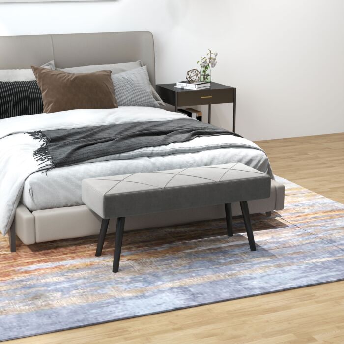 Homcom End Of Bed Bench With X-shape Design And Steel Legs, Upholstered Hallway Bench, Grey