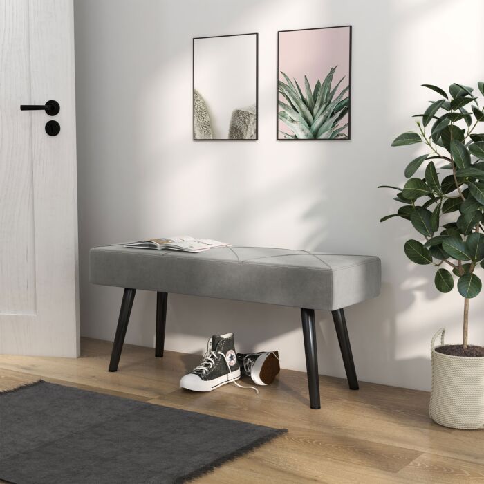 Homcom End Of Bed Bench With X-shape Design And Steel Legs, Upholstered Hallway Bench, Grey