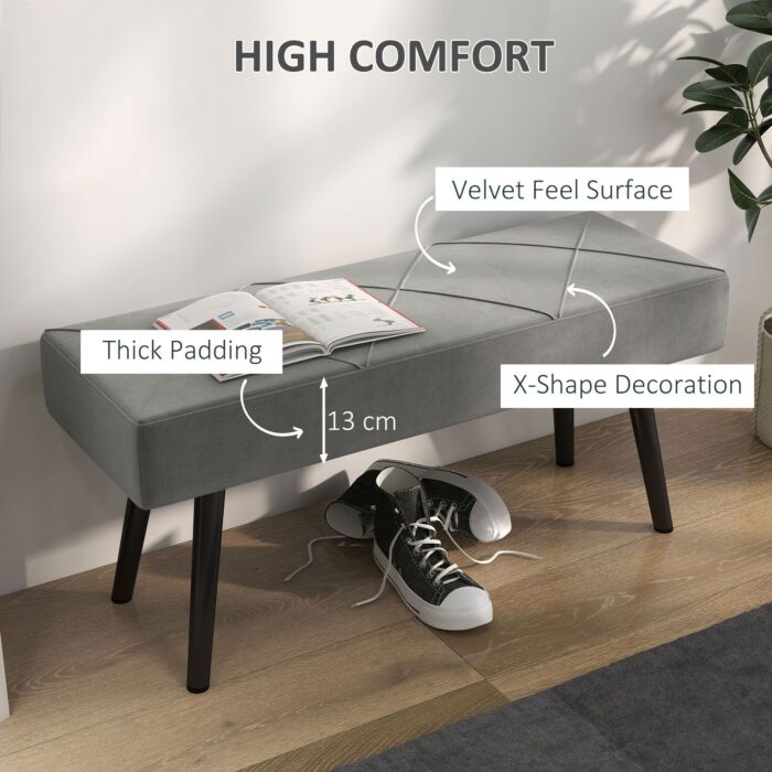 Homcom End Of Bed Bench With X-shape Design And Steel Legs, Upholstered Hallway Bench, Grey