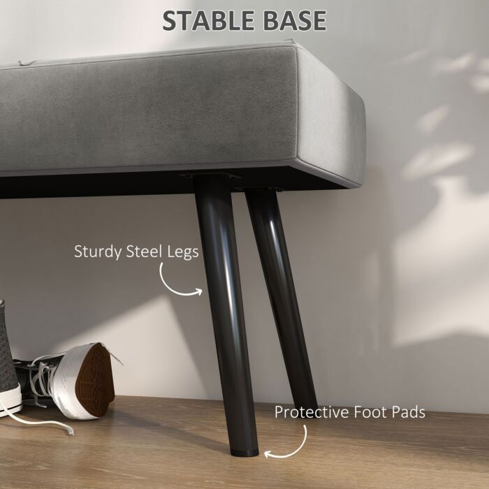Homcom End Of Bed Bench With X-shape Design And Steel Legs, Upholstered Hallway Bench, Grey