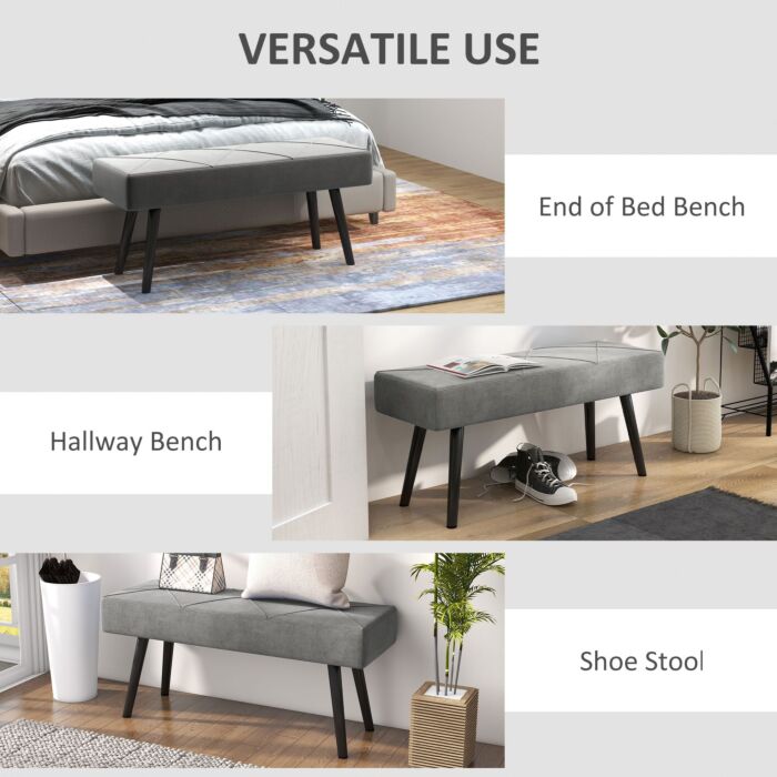 Homcom End Of Bed Bench With X-shape Design And Steel Legs, Upholstered Hallway Bench, Grey