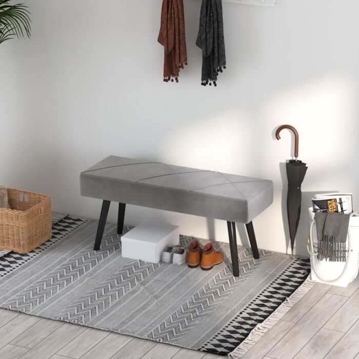 Homcom End Of Bed Bench With X-shape Design And Steel Legs, Upholstered Hallway Bench, Grey