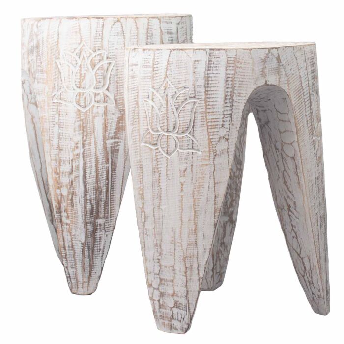 Interlocking Table/stool Set Of 2 - Lrg Whitewash