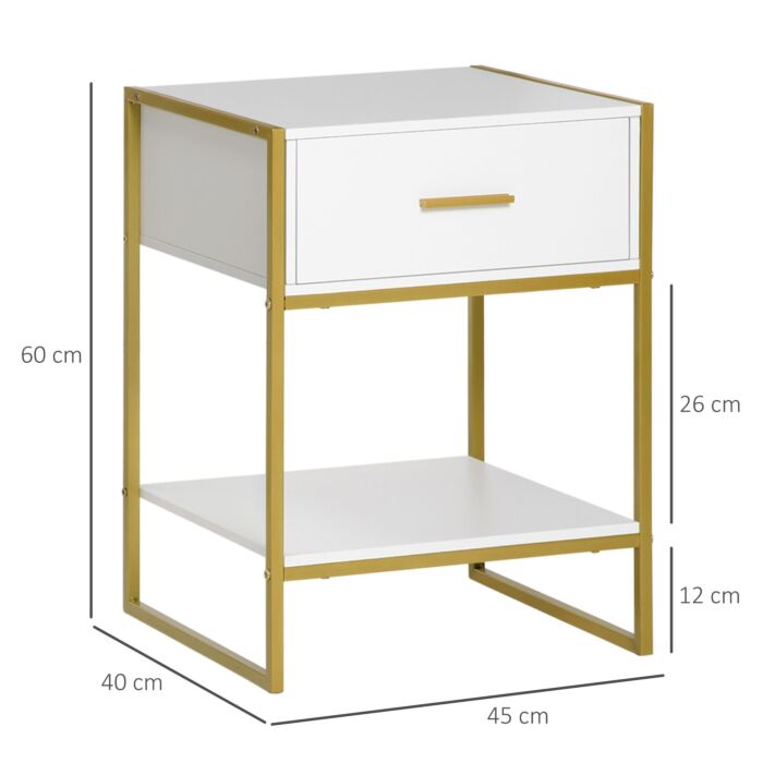 Homcom Bedside Table Set Of 2, Modern Side Table With Drawer And Shelf, Nightstand For Bedroom, White