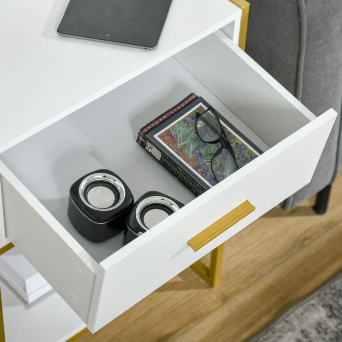 Homcom Bedside Table Set Of 2, Modern Side Table With Drawer And Shelf, Nightstand For Bedroom, White