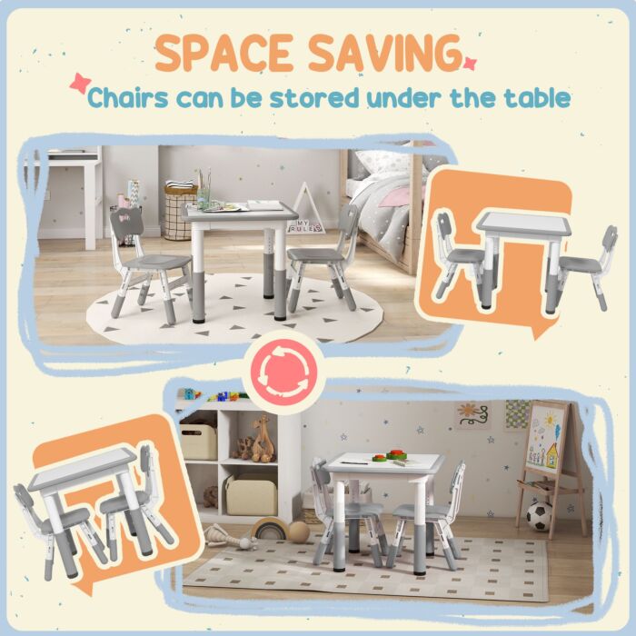 Aiyaplay Height Adjustable Toddler Table And Chair Set, 3 Pcs Children Activity Table W/ 2 Chairs, For Playroom, Bedroom - Grey