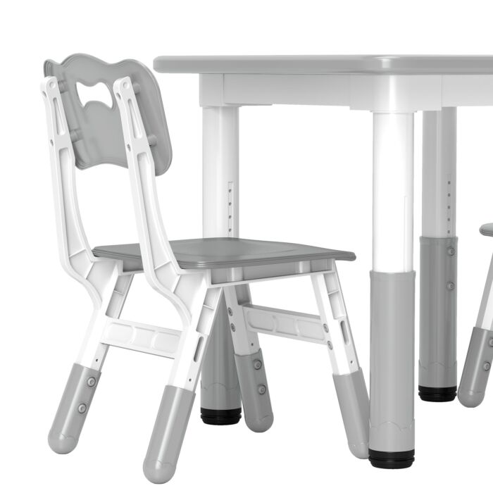 Aiyaplay Height Adjustable Toddler Table And Chair Set, 3 Pcs Children Activity Table W/ 2 Chairs, For Playroom, Bedroom - Grey