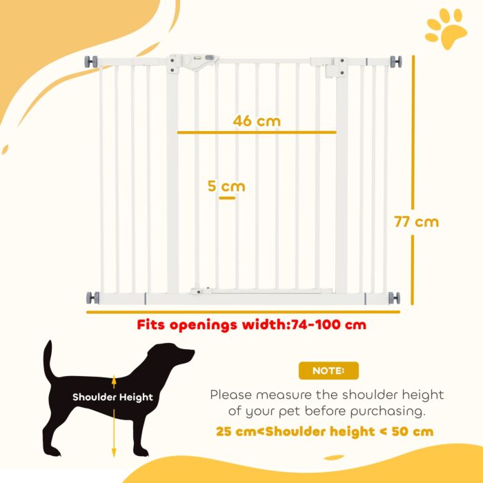 Pawhut Metal 74-100cm Wide Adjustable Dog Gate Black