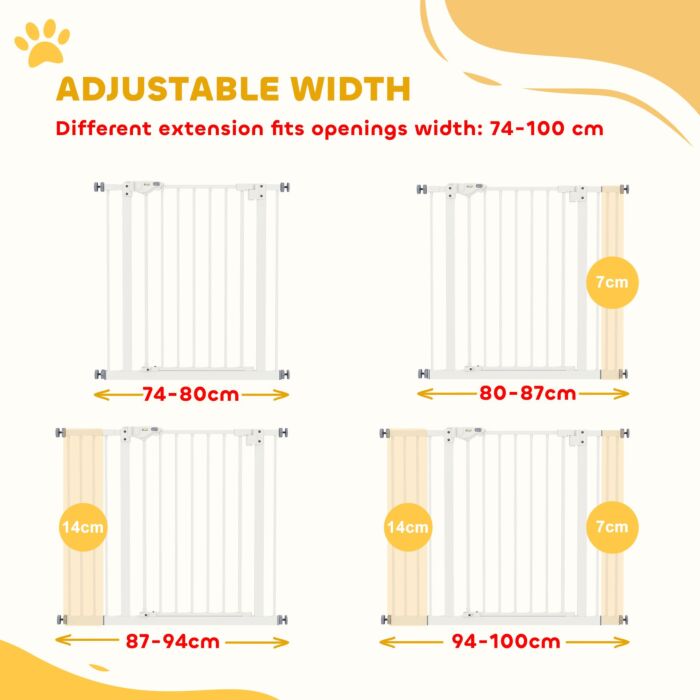 Pawhut Metal 74-100cm Wide Adjustable Dog Gate Black