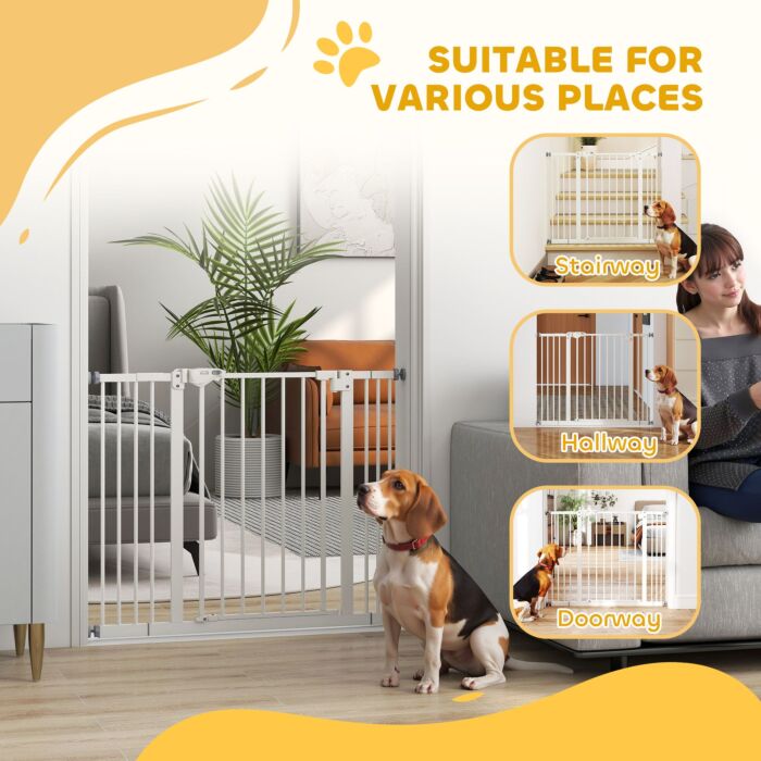 Pawhut Metal 74-100cm Wide Adjustable Dog Gate Black