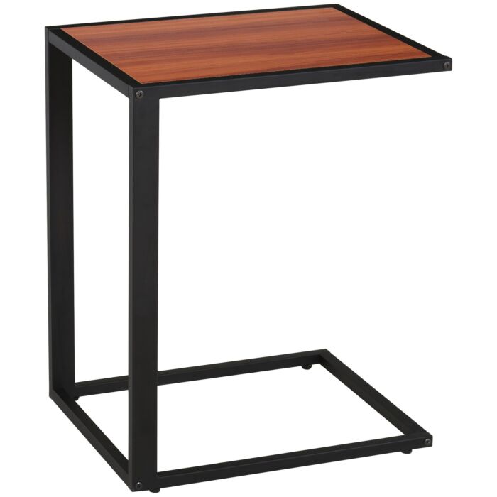 Homcom C-shaped Side Table, Sofa End Table With Metal Frame, Accent Couch Table, Walnut And Black