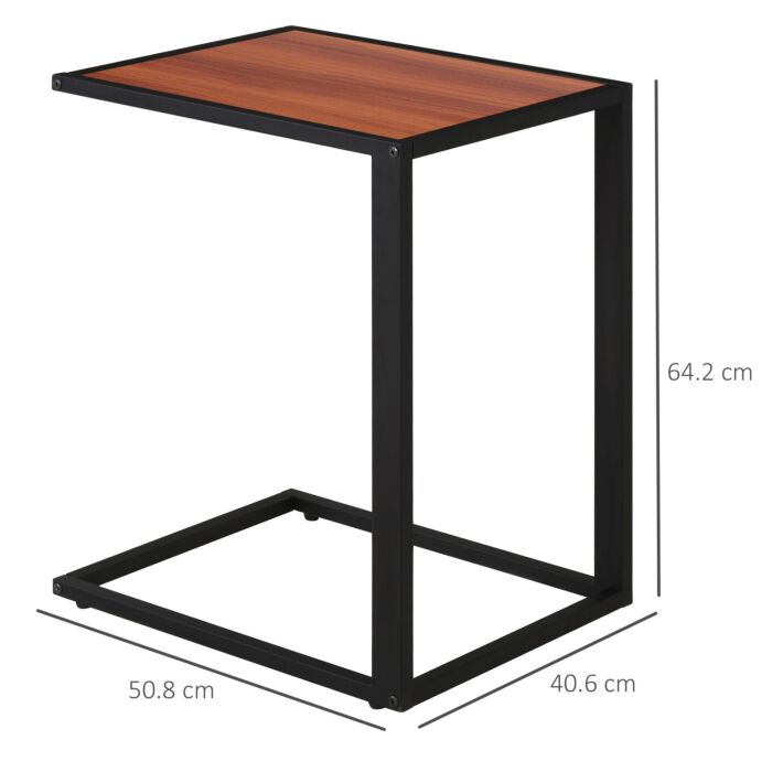 Homcom C-shaped Side Table, Sofa End Table With Metal Frame, Accent Couch Table, Walnut And Black