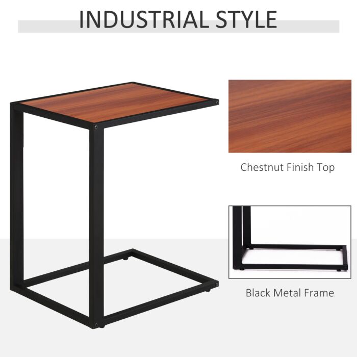 Homcom C-shaped Side Table, Sofa End Table With Metal Frame, Accent Couch Table, Walnut And Black