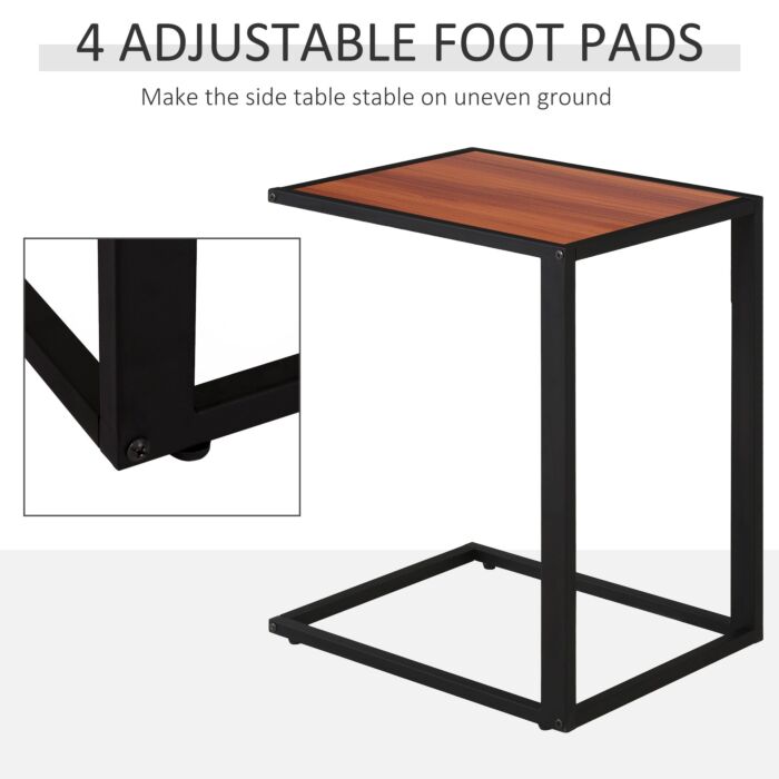 Homcom C-shaped Side Table, Sofa End Table With Metal Frame, Accent Couch Table, Walnut And Black