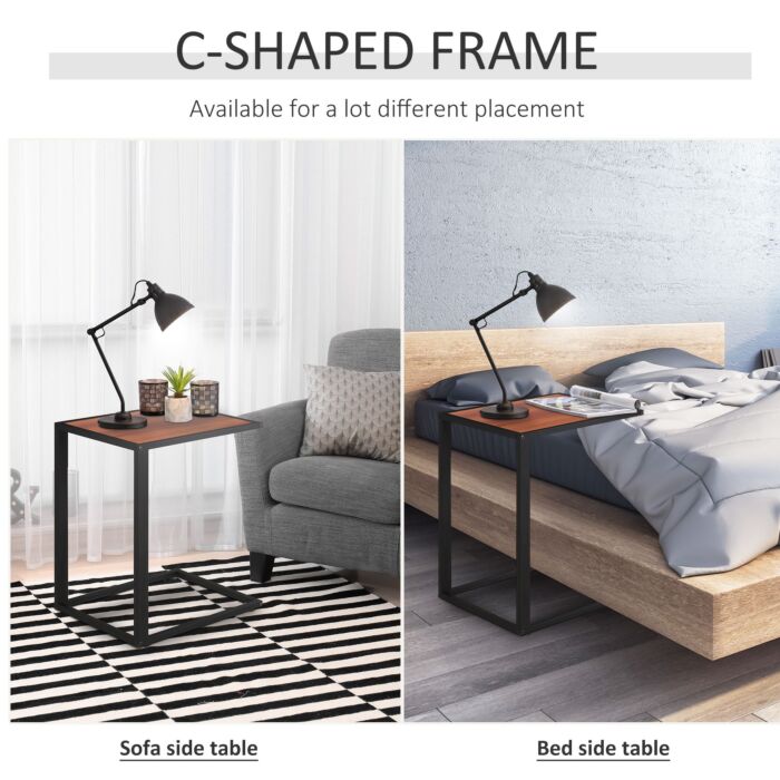 Homcom C-shaped Side Table, Sofa End Table With Metal Frame, Accent Couch Table, Walnut And Black
