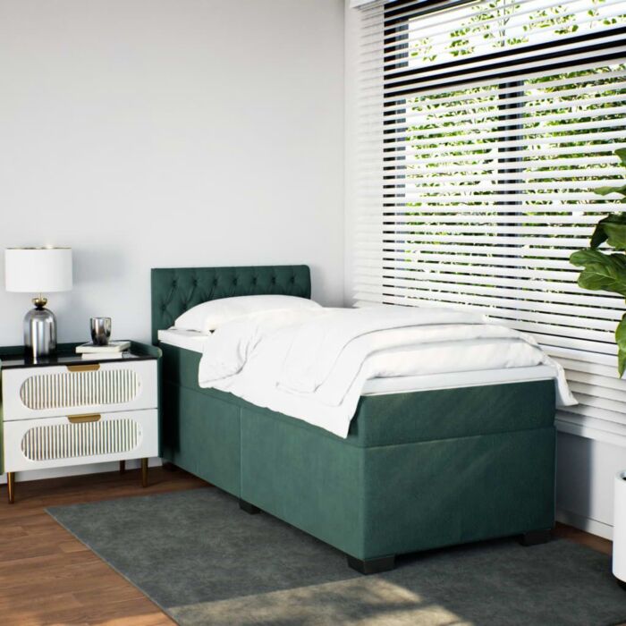 Vidaxl Box Spring Bed With Mattress Dark Green 80x200 Cm Velvet