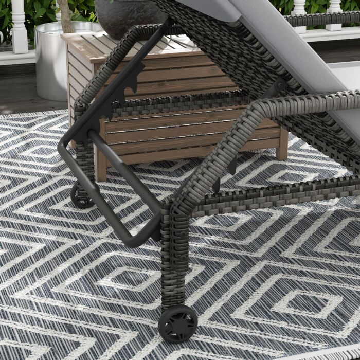 Outsunny Outdoor Pe Rattan Sun Lounger Set Of 2, Wicker Chaise Recliner Garden Chair With 5-level Adjustable Backrest And 2 Wheels, Grey