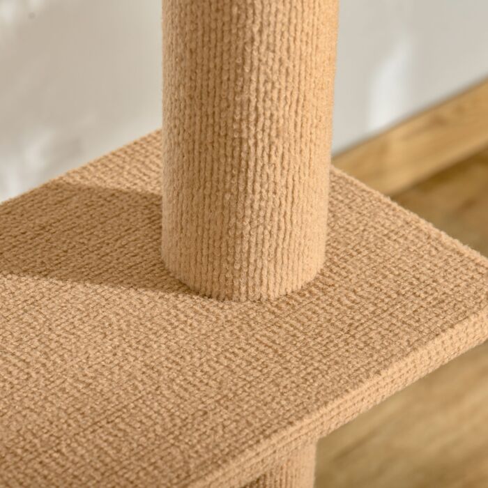 Pawhut 260cm Floor To Ceiling Cat Tree W/ 3 Perches Flannel Upholstery Kitten Pet Rest Sleep Activity Tower Home Furniture Brown