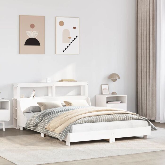 Vidaxl Bed Frame With Headboard White 150x200 Cm King Size Solid Wood Pine
