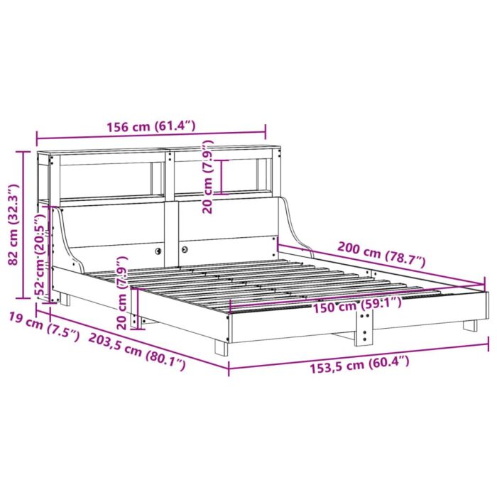 Vidaxl Bed Frame With Headboard White 150x200 Cm King Size Solid Wood Pine