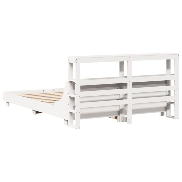 Vidaxl Bed Frame With Headboard White 150x200 Cm King Size Solid Wood Pine