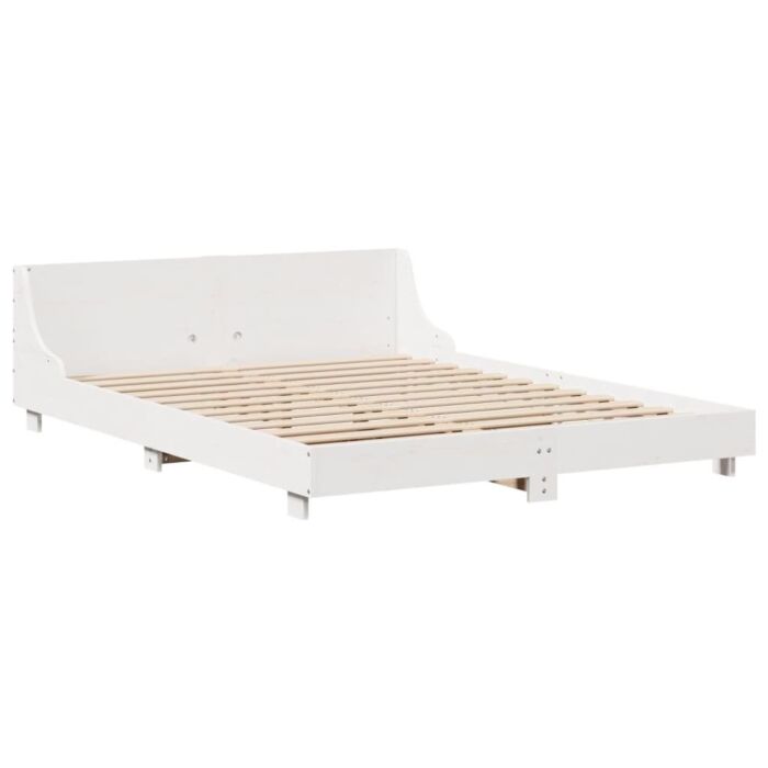 Vidaxl Bed Frame With Headboard White 150x200 Cm King Size Solid Wood Pine