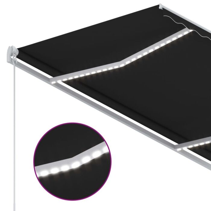Vidaxl Manual Retractable Awning With Led 300x250 Cm Anthracite