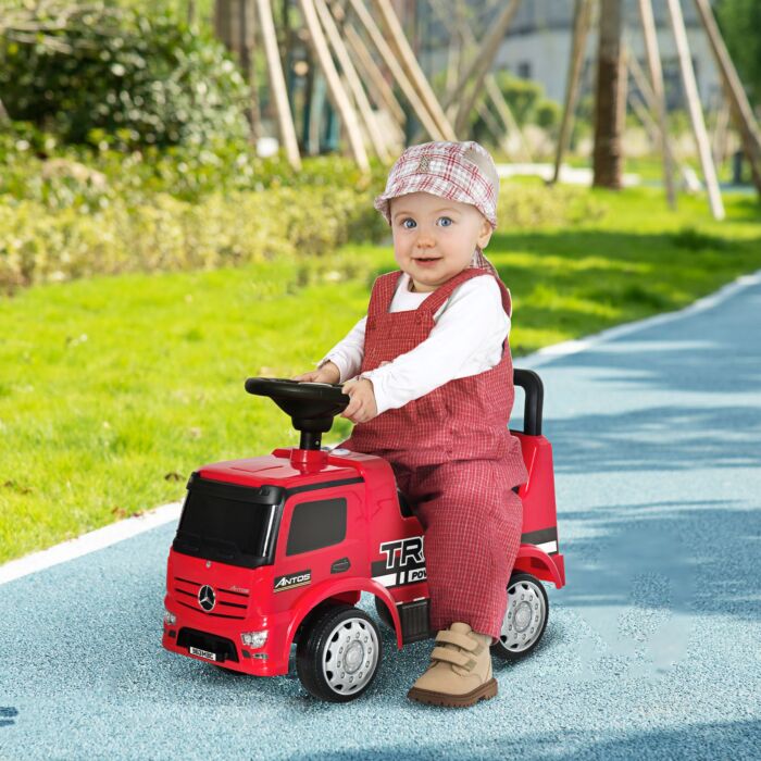 Homcom 3-in-1 Ride On Car Licensed Mercedes-benz Truck Stroller Toddler Under Seat Storage Handle Steering Wheel Horn For Baby 12 - 36 Months Red