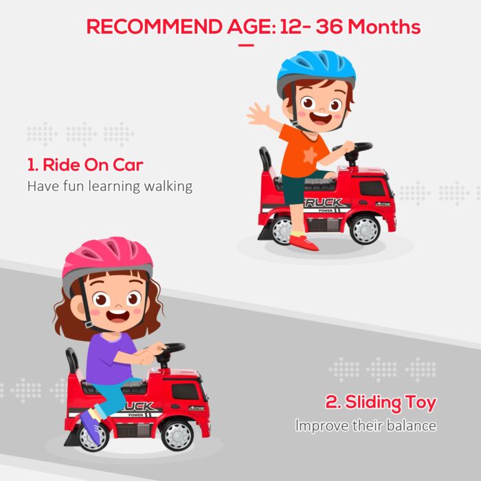 Homcom 3-in-1 Ride On Car Licensed Mercedes-benz Truck Stroller Toddler Under Seat Storage Handle Steering Wheel Horn For Baby 12 - 36 Months Red
