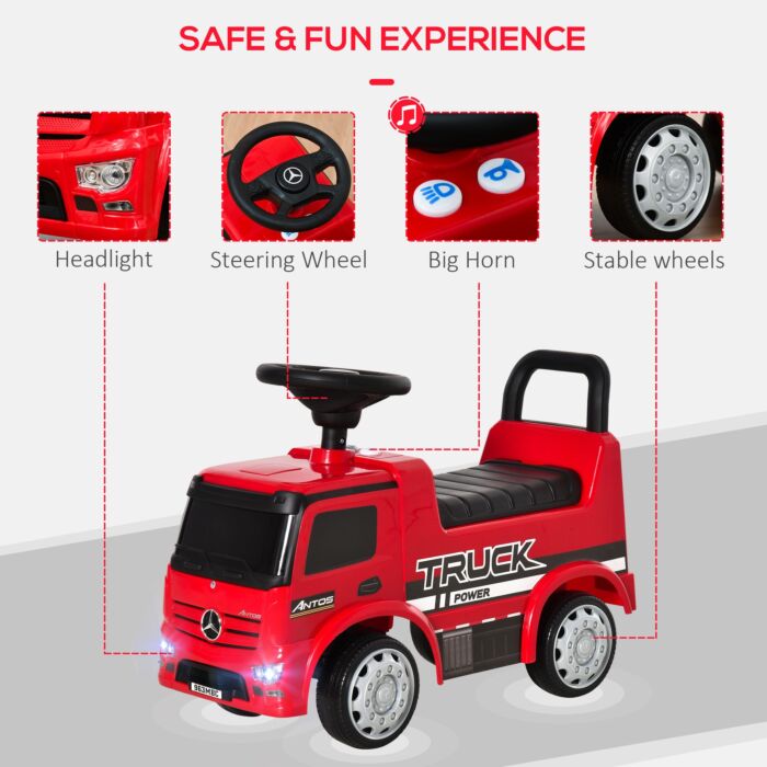 Homcom 3-in-1 Ride On Car Licensed Mercedes-benz Truck Stroller Toddler Under Seat Storage Handle Steering Wheel Horn For Baby 12 - 36 Months Red