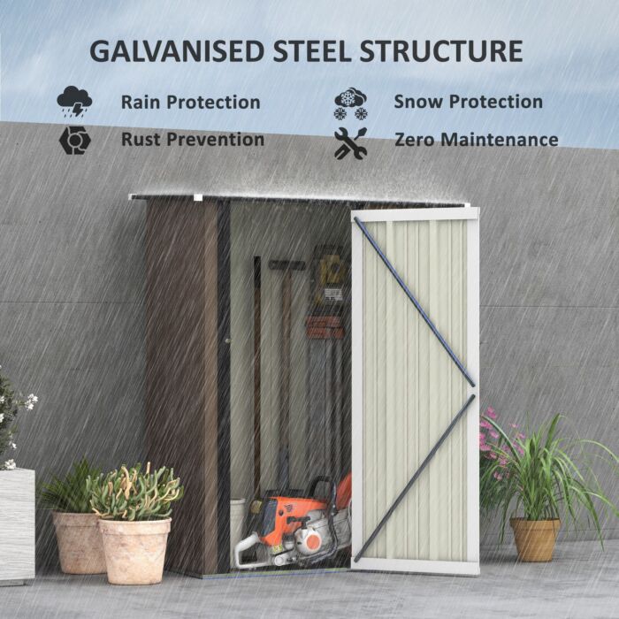 Outsunny 5ft X 3ft Garden Metal Storage Shed, Outdoor Tool Shed With Sloped Roof, Lockable Door For Equipment, Bikes, Brown