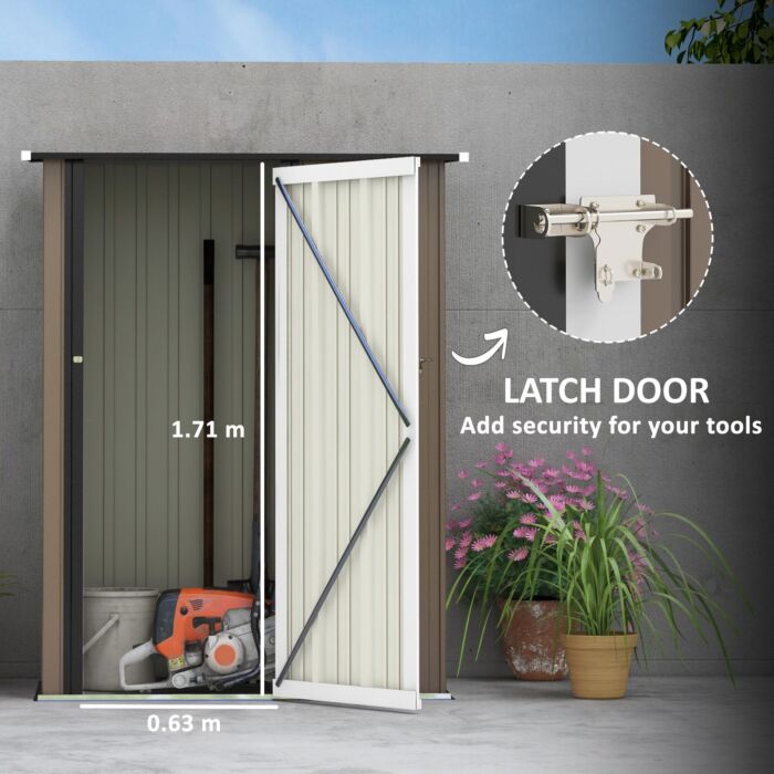 Outsunny 5ft X 3ft Garden Metal Storage Shed, Outdoor Tool Shed With Sloped Roof, Lockable Door For Equipment, Bikes, Brown