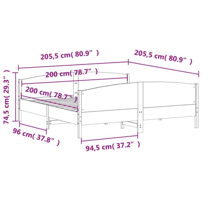 Vidaxl Bed Frame With Headboard Wax Brown 200x200 Cm Solid Wood Pine