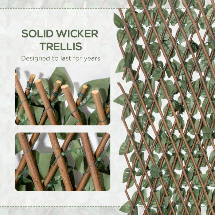 Outsunny 4 Pieces Expanding Trellis Fence, 2m X 1m Artificial Plant Fence, Decorative Trellis Garden Telescopic Hedge Privacy Screen Greenery Walls