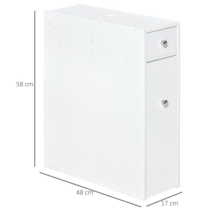 Homcom Bathroom Storage Unit, White Slimline Bathroom Cabinet, Home Bath Toilet Cupboard Organiser Unit With Drawers, White