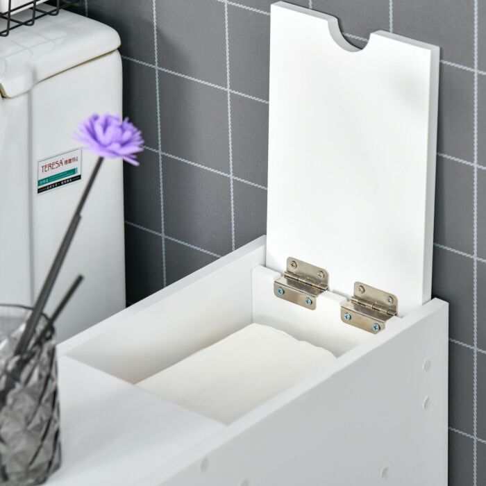 Homcom Bathroom Storage Unit, White Slimline Bathroom Cabinet, Home Bath Toilet Cupboard Organiser Unit With Drawers, White