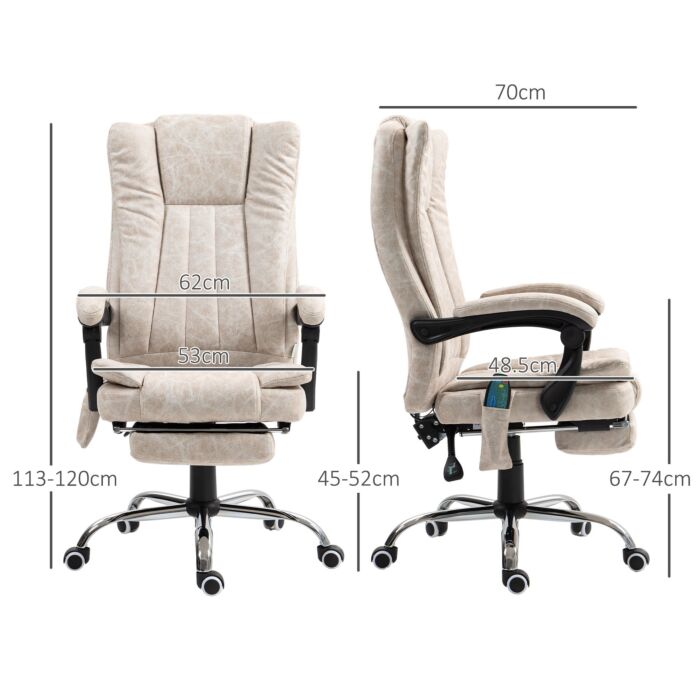 Vinsetto Vibrating Massage Office Chair With Heat, Desk Chair With Height Adjustable And Footrest, Cream White