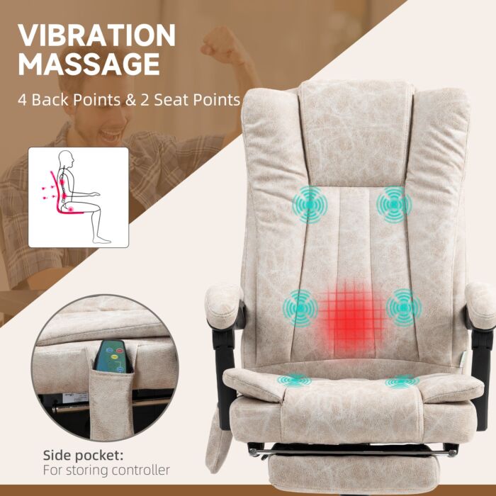 Vinsetto Vibrating Massage Office Chair With Heat, Desk Chair With Height Adjustable And Footrest, Cream White