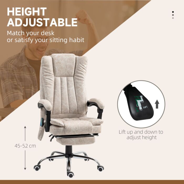 Vinsetto Vibrating Massage Office Chair With Heat, Desk Chair With Height Adjustable And Footrest, Cream White