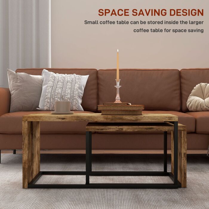 Homcom Set Of 2 Coffee Tables Industrial Style Tea Table, Side Table W/ Metal Frame For Black & Brown