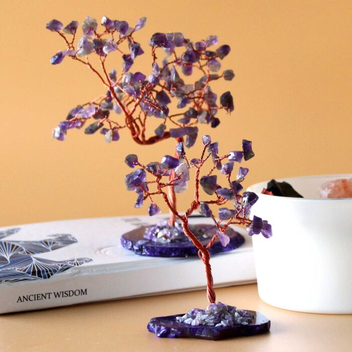 Gemstone Tree - Amethyst On Natural Agate Base (35 Stones)