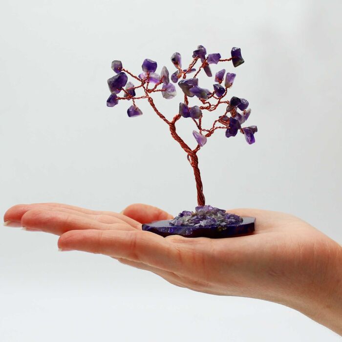 Gemstone Tree - Amethyst On Natural Agate Base (35 Stones)