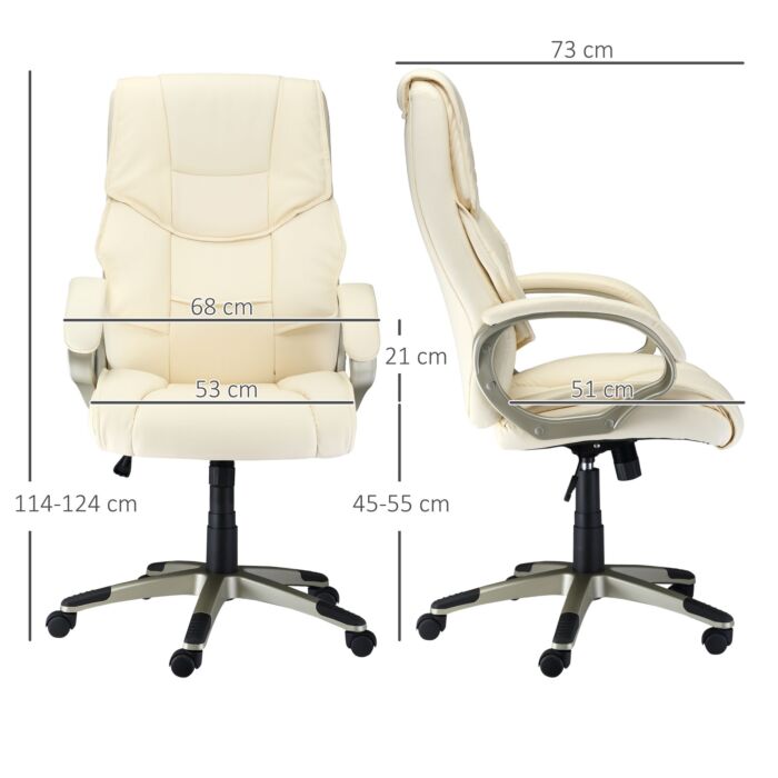 Homcom Home Office Chair High Back Computer Desk Chair With Faux Leather Adjustable Height Rocking Function Cream White