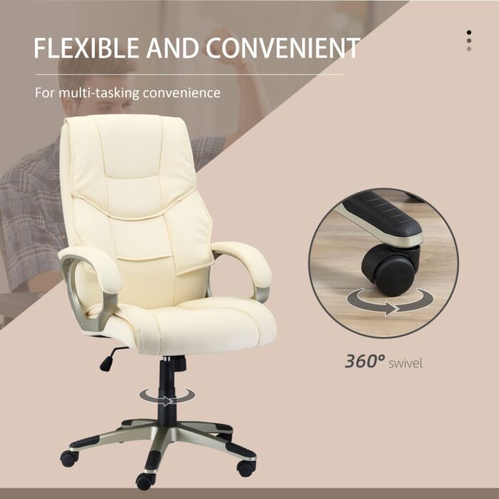 Homcom Home Office Chair High Back Computer Desk Chair With Faux Leather Adjustable Height Rocking Function Cream White