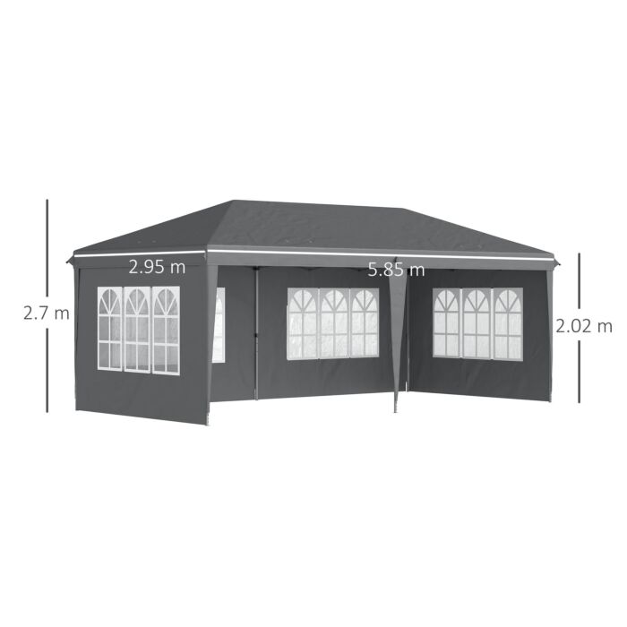 Outsunny 3 X 6m Pop Up Gazebo, Height Adjustable Marquee Party Tent With Sidewalls And Storage Bag, Grey
