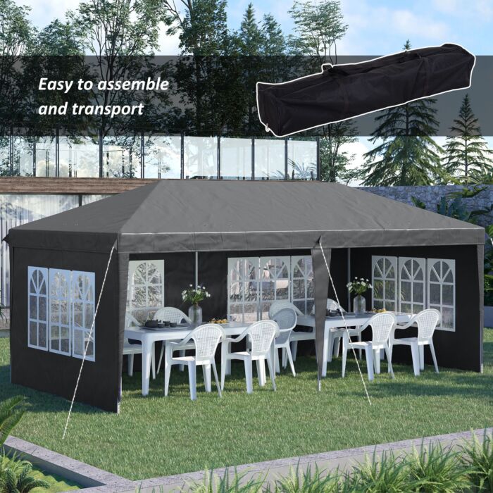 Outsunny 3 X 6m Pop Up Gazebo, Height Adjustable Marquee Party Tent With Sidewalls And Storage Bag, Grey